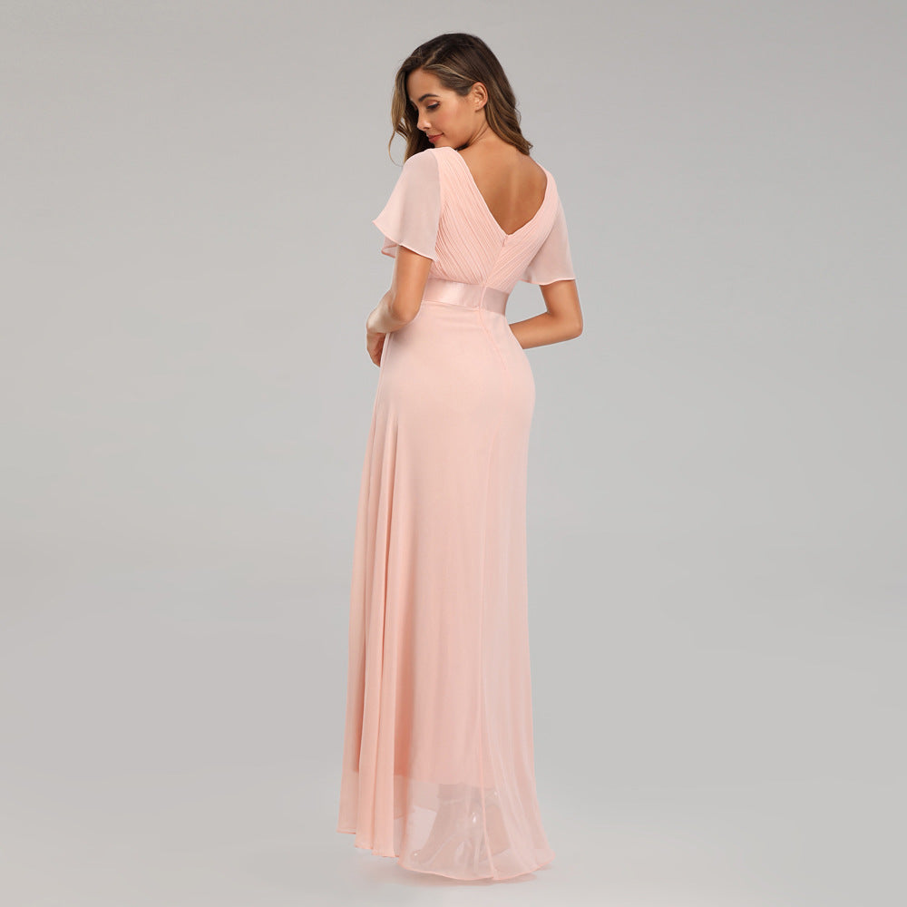 W&M Love of Romance Peach Pink Flutter Sleeve A-line Elegant Maxi Party Dress