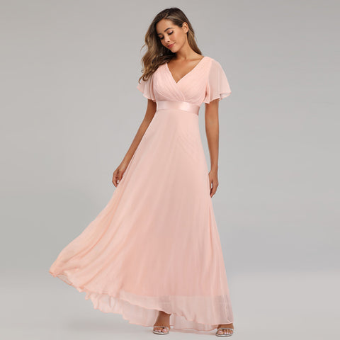 W&M Love of Romance Peach Pink Flutter Sleeve A-line Elegant Maxi Party Dress