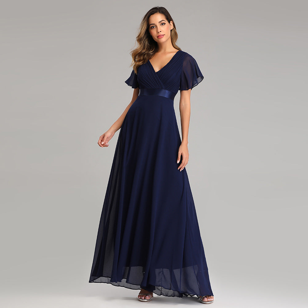 W&M Love of Romance Ink Blue Flutter Sleeve A-line Elegant Maxi Party Dress