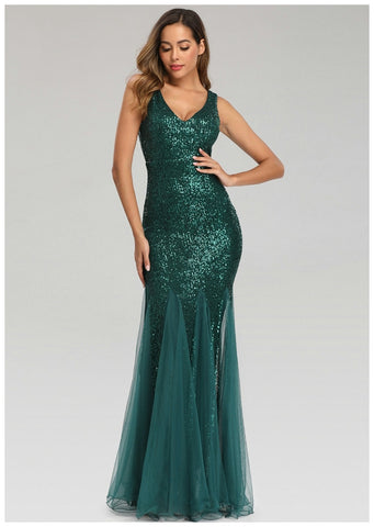 W&M True Star Emerald Green Sequin Floor-length Elegant Party Dress