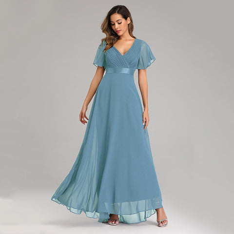 W&M Love of Romance Lake Blue Flutter Sleeve A-line Elegant Maxi Party Dress