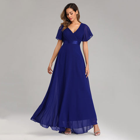 W&M Love of Romance Navy Blue Flutter Sleeve A-line Elegant Maxi Party Dress