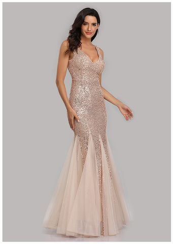 W&M True Star Shining Gold Sequin Floor-length Elegant Party Dress