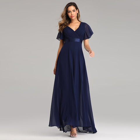 W&M Love of Romance Ink Blue Flutter Sleeve A-line Elegant Maxi Party Dress