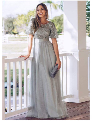 W&M Light Up Beauty Decent Grey Sequin Floor-Length Elegant Maxi Party Dress