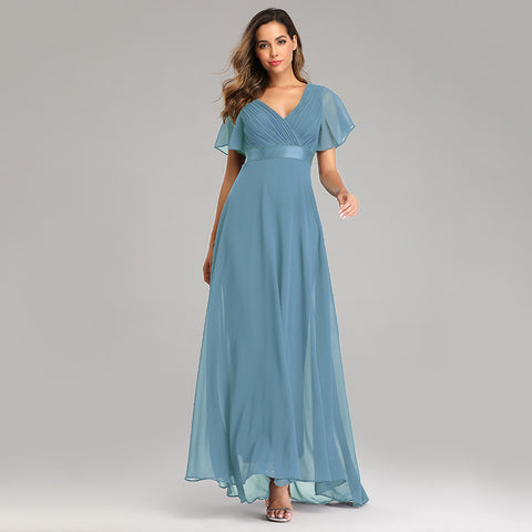 W&M Love of Romance Lake Blue Flutter Sleeve A-line Elegant Maxi Party Dress