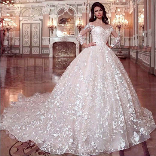 W&M J'adore Elegant Royal Long Sleeve Maxi Wedding Dress