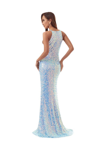 W&M Stunning Beauty Elegant Sexy Blue Maxi Party Dress