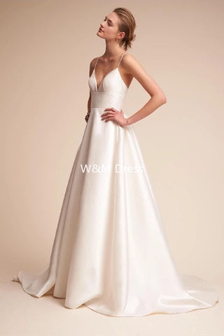 W&M Elena Modern Elegant White Long Wedding Dress