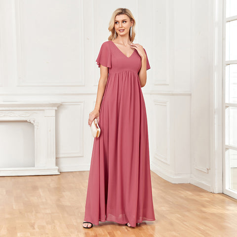 W&M My Luna A-line Chiffon Floor-Length Watermelon Maxi Party Dress