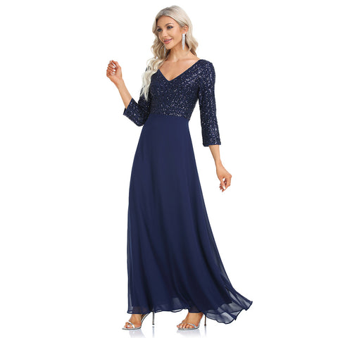 W&M Magic Time A-line Floor-length Marine Blue Elegant Maxi Party Dress